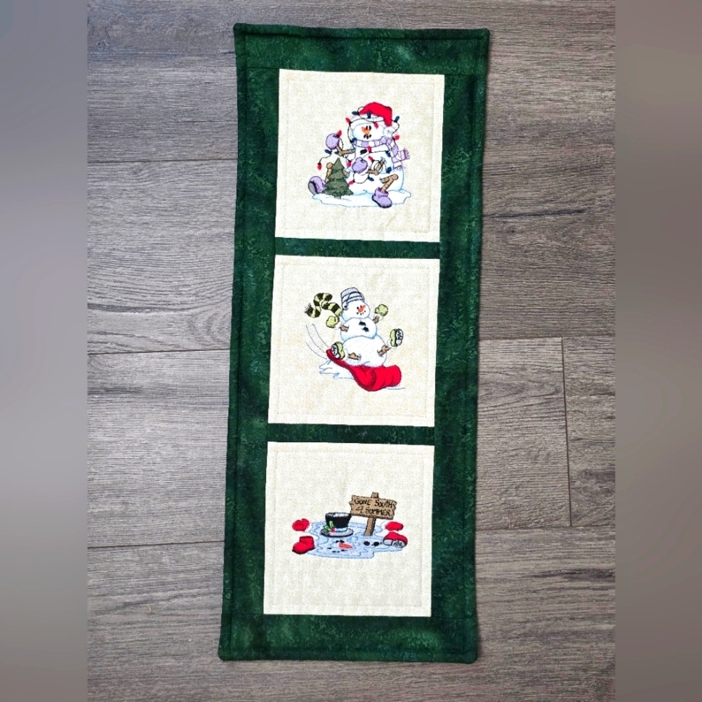 Handmade Embroidered Snowman Banner Flag Holiday Winter Christmas Decor Cabin